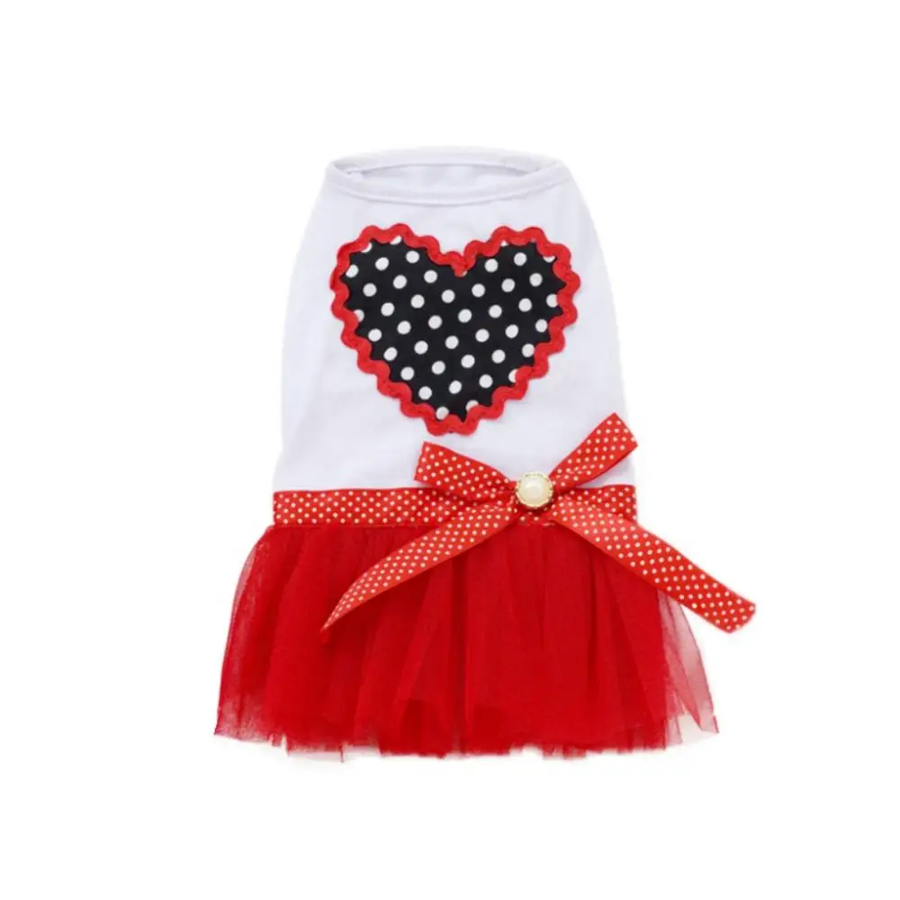 R Летняя дышащая одежда из хлопка для домашних животных платье-баллон с бантом и сердечком, юбка без рукавов, жилет для собак, одежда для домашних животных - Цвет: R