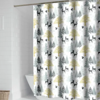 

DUNXDECO Shower Curtain Bathroom Waterproof Cortinas Modern Nordic Forest Deer Print Polyester Fabric Ridea Ware Home Decorating