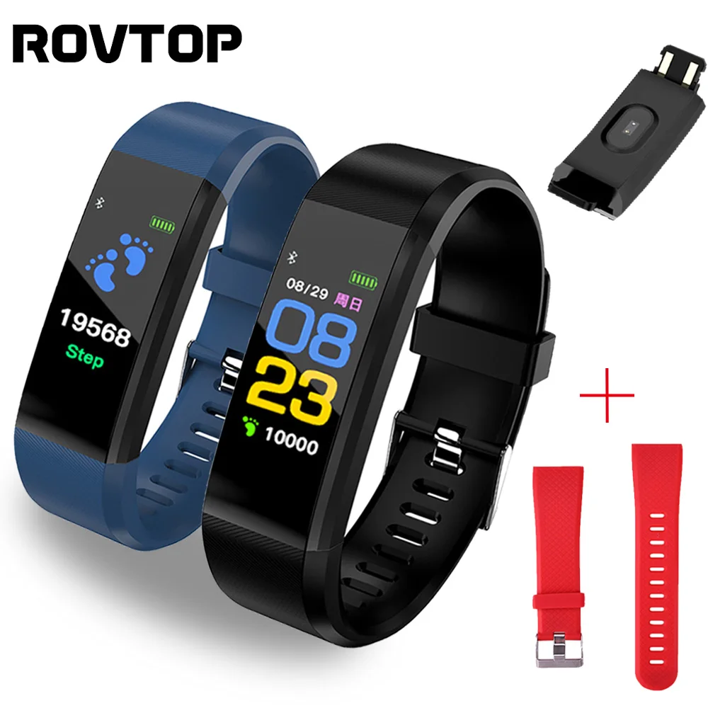 Rovtop 115 Plus Smart Wristbands Blood Pressure Watch Fitness Tracker Heart Rate Monitor Band Smart Activity Tracker Bracelet