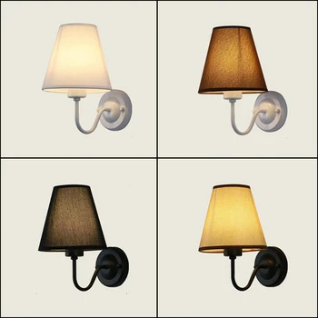 

American Wall Lamp Bedroom Bedside Light Creative LED Fabric Iron Wall Lamp