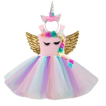 Halloween Flowers Unicorn Costume Pony Unicorn Tutu Fancy Dress up Headband Wings for girls Flower