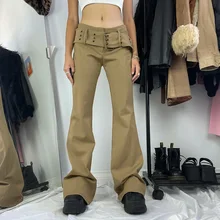 

Fashion Female Straight-Leg Pants Solid Color Low Waist Long Trousers Casual Pants for Women Streetwear