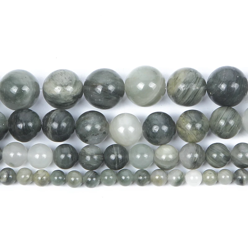 Natural Stone Green Grass Hat Smooth Charm Round Loose Beads For Jewelry Making Needlework Bracelet Diy Pick Size Strand 4-12 MM | Украшения
