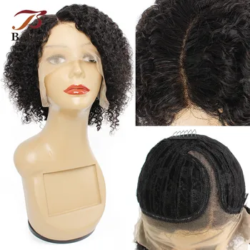 

BOBBICOLLECTION Afro Kinky Curly Lace Front Human Hair Wig Side Part Short Bob Style 150% Density Brazilian Non-Remy Hair