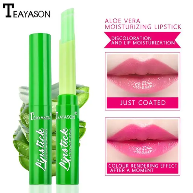 1Pcs TEAYASON Portable Aloe Vera Lip Balm Moisturizing Color Long Lipstick Tubes Lipstick Lipstick Lasting Changing