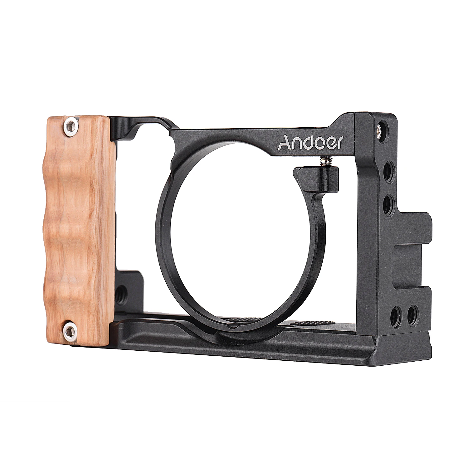 Andoer Camera Cage For Sony RX100 VI/VII with Cold Shoe Mount 1/4 Screw Wooden Handgrip Vlogging Shooting Cameras Accessories