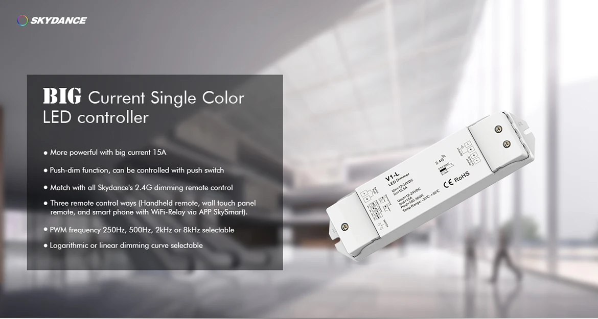 V1-L DC12V-24V 1CH* 15A постоянного напряжения светодиодный регулятор мощности света Push Dim диммер для одного цвета 5050 3528 SMD светодиодные полосы света