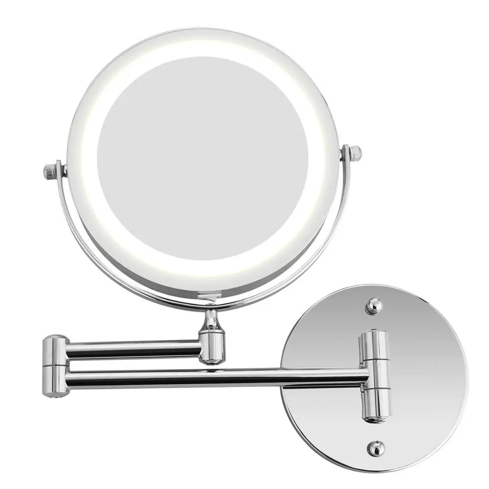 

7 inch Bedroom or Bathroom Wall Mounted Makeup Mirror, 1X &10X Magnifying Double Mirror, Touch Button Adjustable LED Light