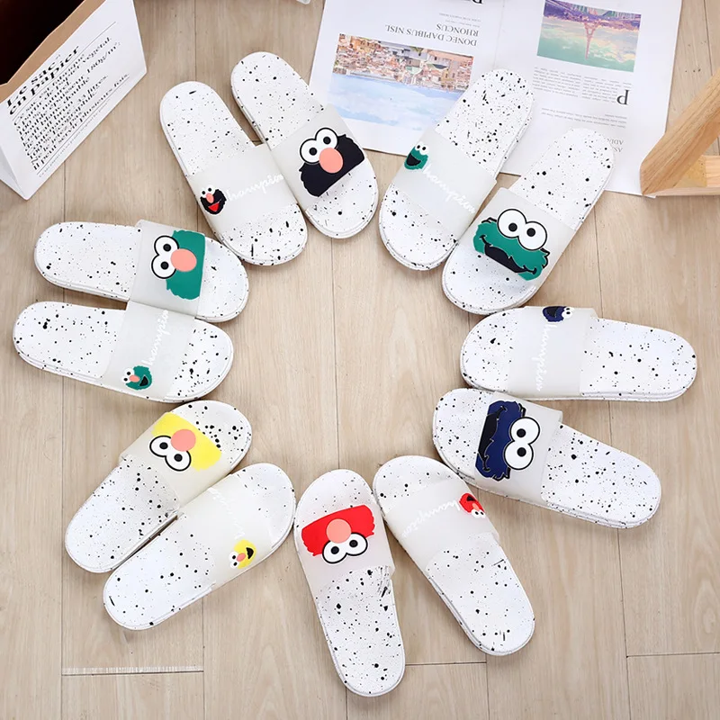 

2019 Summer Online Celebrity INS Sesame Street WOMEN'S Slippers Korean-style Outer Wear Cute Versatile Couples A- line Sandals