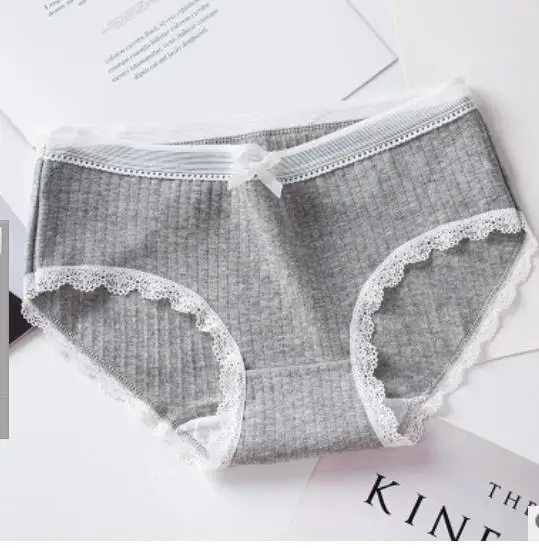 grey Новые женские трусики из хлопка, кружевные трусы ярких цветов, трусы для девушек, женское Бесшовное нижнее белье для женщин - Цвет: grey