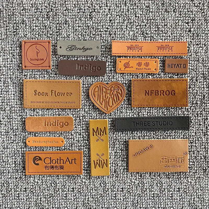 Custom Made Leather Patches/Labels/Tags | PERSONALIZED Text or Initials |  PREMIUM Cowhide Leather | Brown, Tan, Gray or Black | MADE IN THE USA