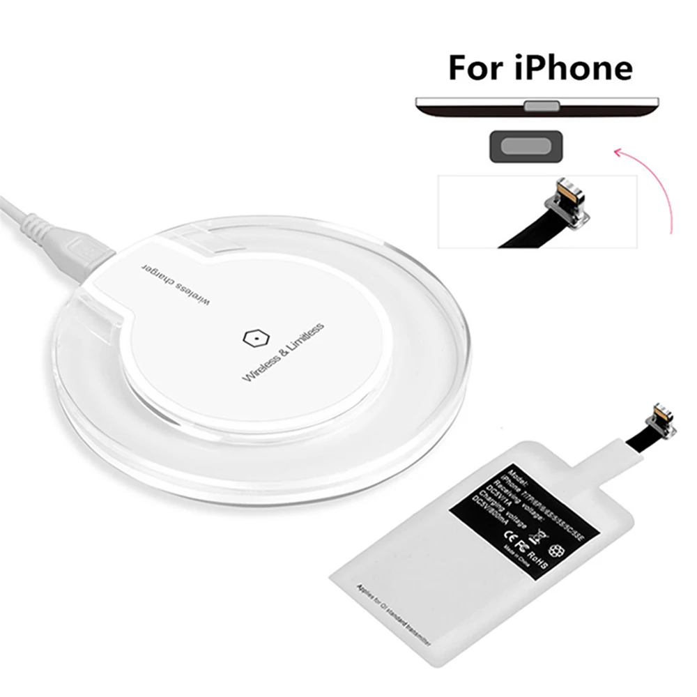 Qi Беспроводное зарядное устройство для iphone 5 5s 6plus 7plus 6s plus умная Беспроводная зарядная катушка приемник для xiaomi 9T samsung A50 A70