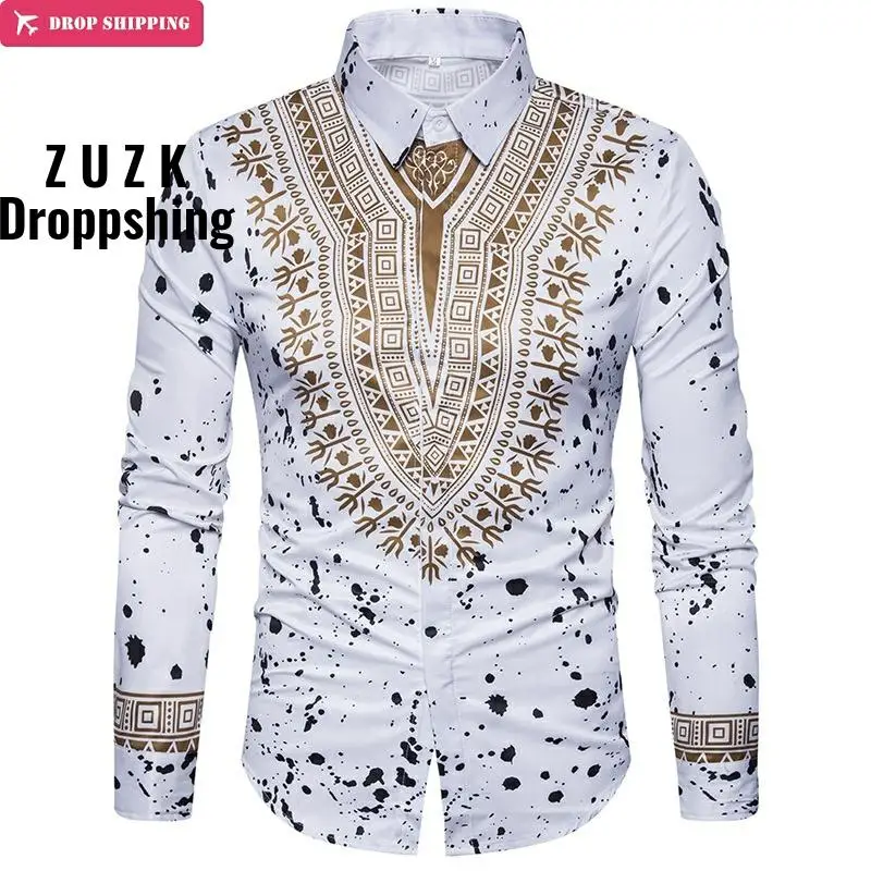 3 Colors Fashion Men Folk Style Floral 3D Printing Shirt Men Long Sleeve Men Slim Fit Shirts Chemise Homme Social Men  Shirt