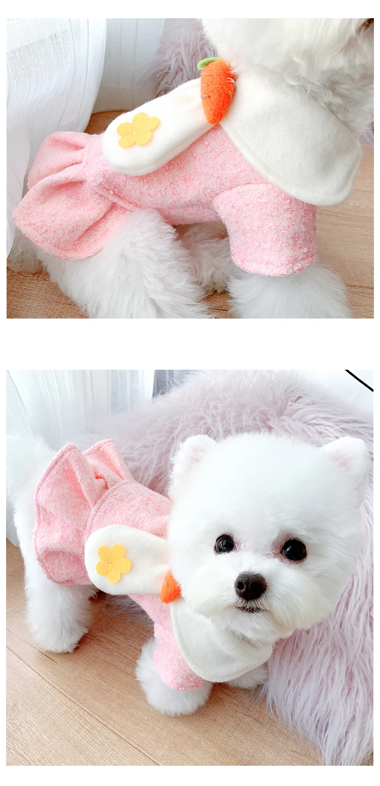 Розовый милый кролик уши зимнее платье для собак XS XL Pet Французский бульдог терьер кошка маленький средний животное щенок одежда поставки магазин