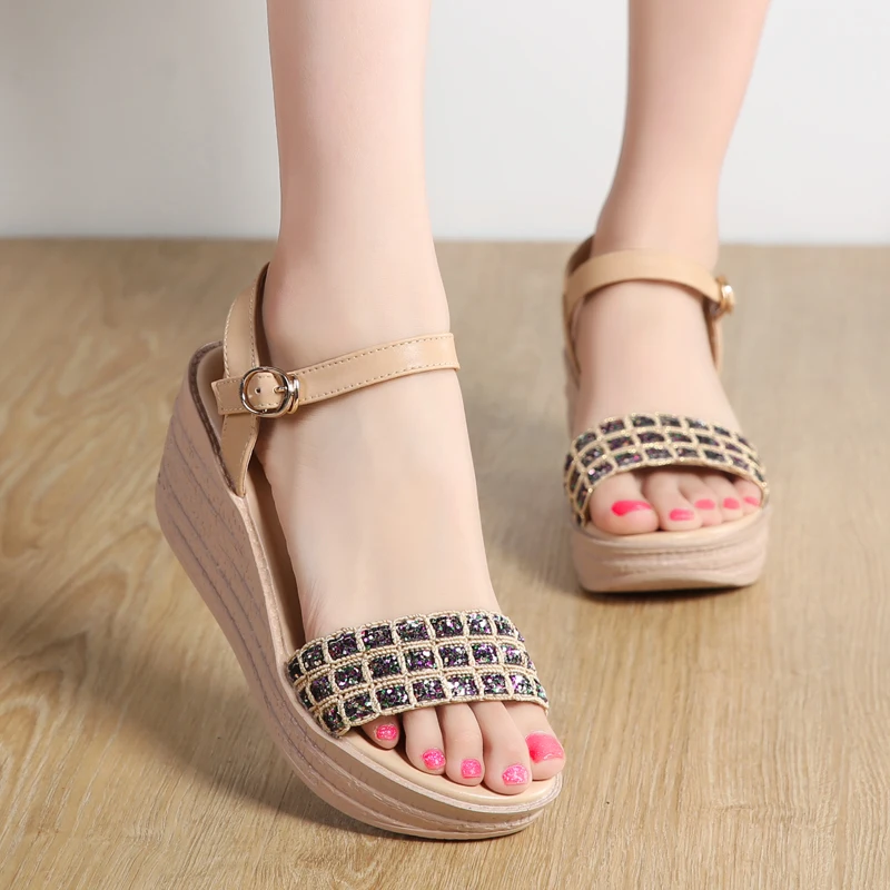 

Summer Women's Sandals Fashion High Heel Platform Open Toes Women Sandals Shoes Woman Blingbling Sandalias De Verano Para Mujer