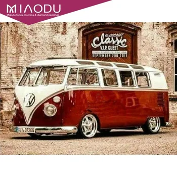 

Miaodu 5D Diamond Painting Bus Full Drill Square Diamond Embroidery Street Picture Of Rhinestone Retro Decoration Home