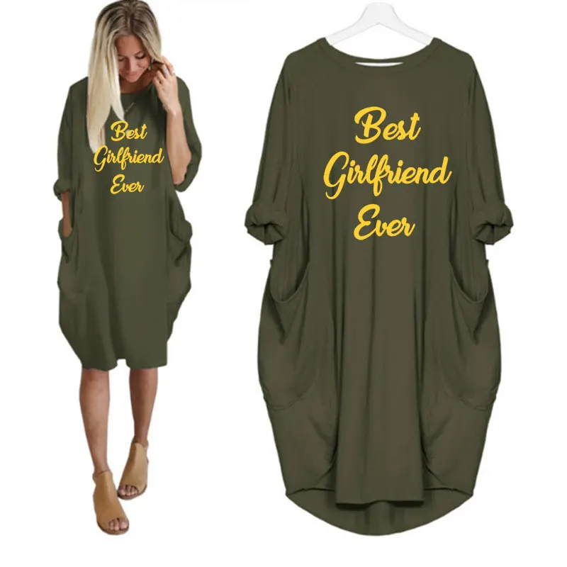 

New Arrival Best Girlfriend Letters Print For Women long-sleeved irregular dress