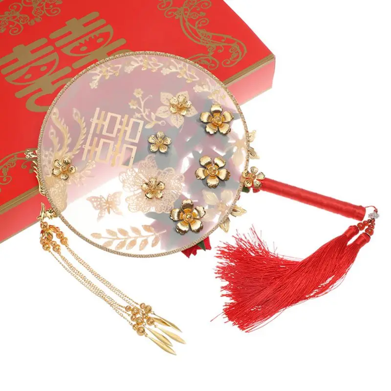 

Fashion Chinese Style Round Hand Fan With Tassels Double-Sided Pattern Classic Decorative Fan For Wedding, Photography Props