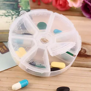 

Plastic 7 Slots Round Daily Weekly 7 Days Tablet Pill Medicine Holder Organizer Pill Craft Beads Jewelry Storage Box Case