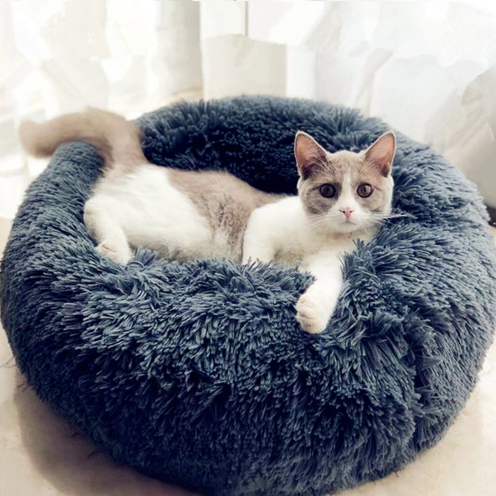 

Soft Long Plush Pet Bed Cat Bed House Round Pet Dog Bed For Small Dogs Cats Nest Winter Warm Sleeping Bed Puppy Mat