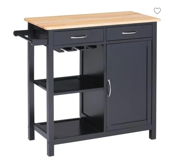 

Black Solid Wood Kitchen Trolley Moveable Dining Shelf Storage Rack With 2 Drawers 2 Shelves Rack Storage Cabinet Holders HWC