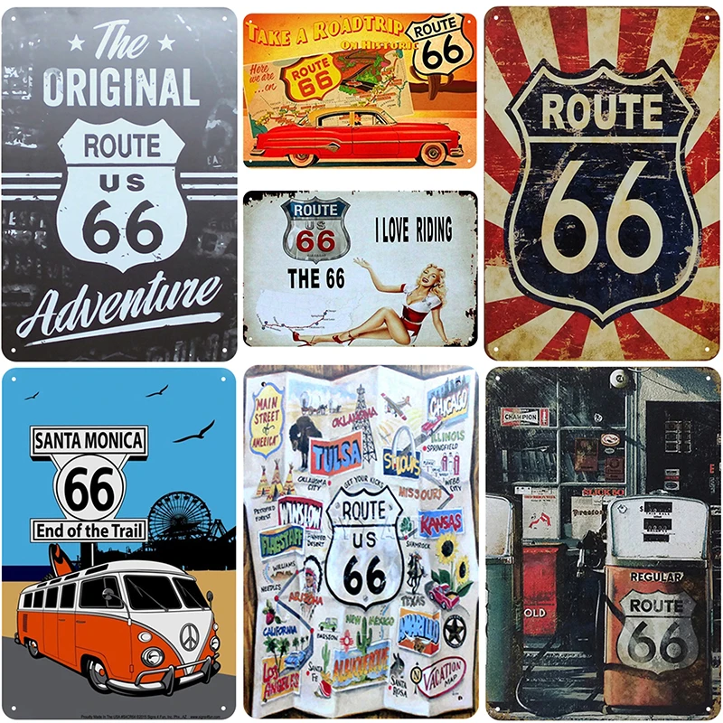 Route 66 табличка металлическая винтажная жестяная вывеска Pin Up потертый шик Декор винтажные металлические знаки украшение бара металлический плакат для паба металлическая пластина