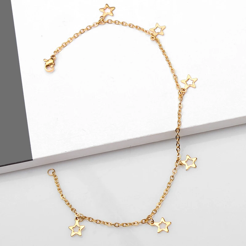 316L Stainless Steel Hollow Star Charm Anklet Gold Pentagram Link Chain Ankel Bracelets For Women Fashion Jewelry Wholesale