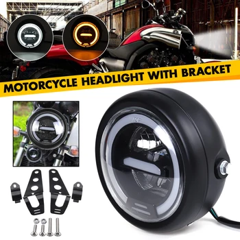 

5.7-6.5inch Universal Amber White Motorcycle Retro High/Low Beam LED Headlight Lamp Daytime Running Headlight With Bracket