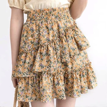 

2020 New Summer Bohemian Floral Print Beach Skirt A-Line Skirts Ruffles Mini Skirts Casual Zipper Irregular Short Skirt