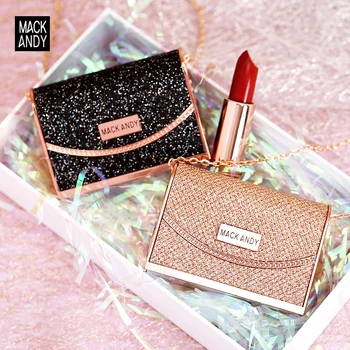 

2PCS/SET MACK ANDY diamond glitter lipstick with handbag case black gold long lasting waterproof matte lipstick pencil AC161