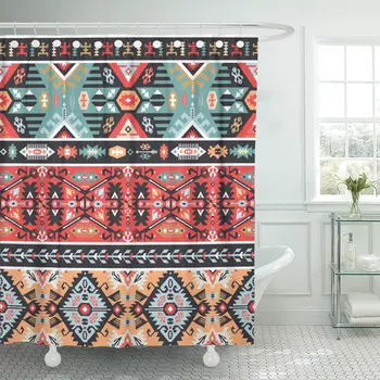 

Navajo Colorful Pattern in Tribal Modern African Aztec Shower Curtain Waterproof Fabric 60 x 72 Inches Set with Hooks