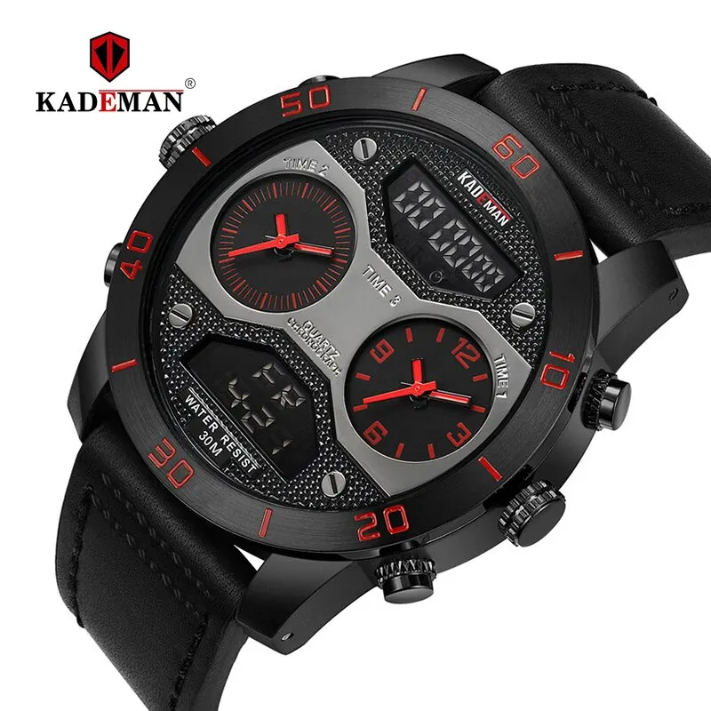 

KADEMAN Digital Analog Men Watch TOP Brand Waterproof Chronograph Leather Sport Military Watches Fashion Clock Relogio Masculino