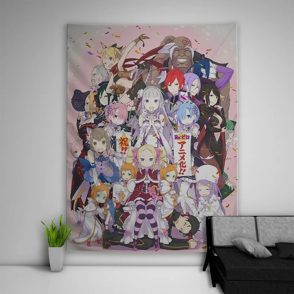Аниме Re Zero Kara Hajimeru Isekai Seikatsu гобелен настенный кавайный декор комнаты мем фоновая