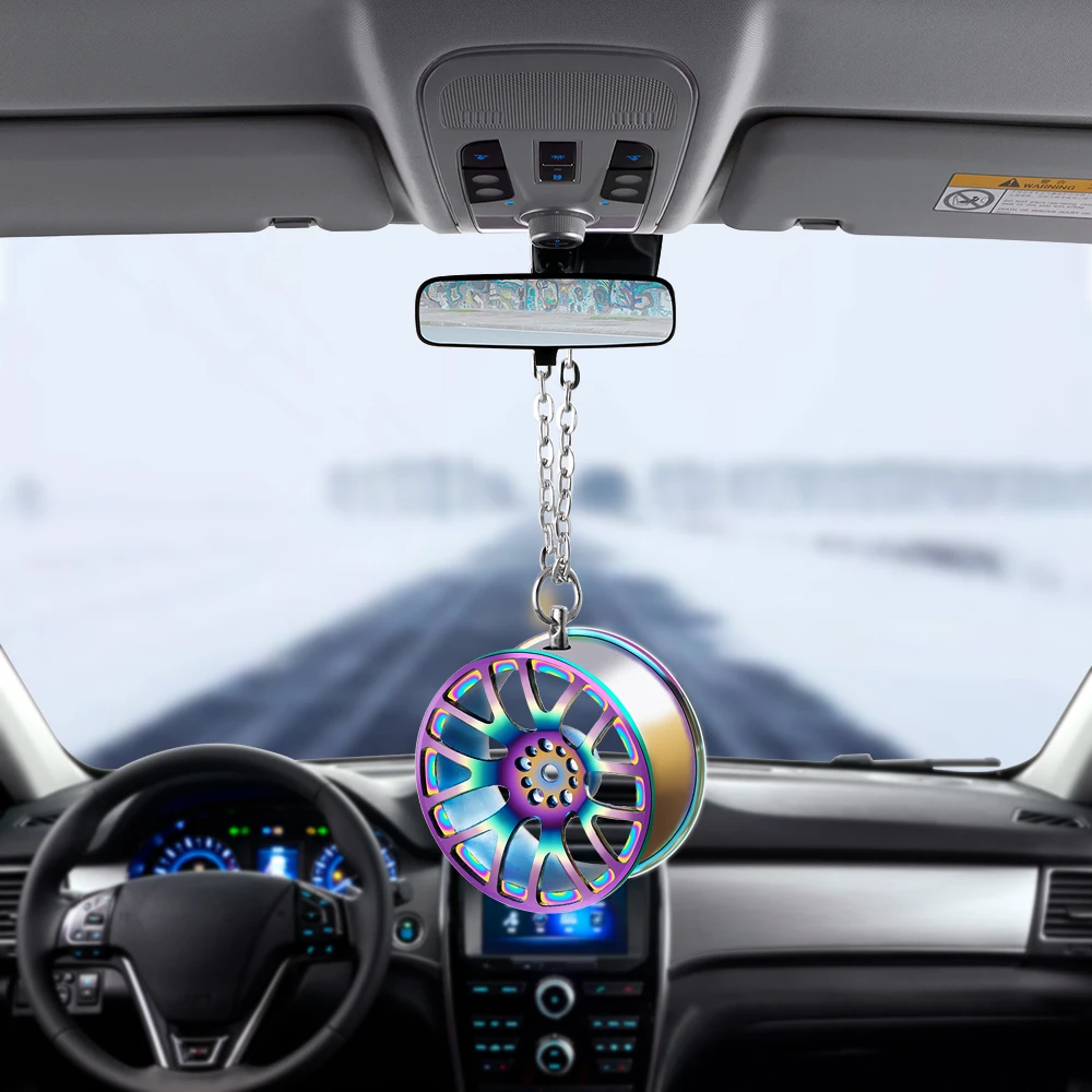Car Pendant Ornaments Metal Wheel Hub Flywheel Hanging Hip-hop Auto
Interior Rear View Mirror Decoration Dangle Trim Accessory