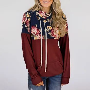 

Feitong 2018 Fashion Womens Turtleneck Tops Sweatshirt Floral Print Shirts Tunic Long Sleeve Loose Pullover sudaderas para mujer