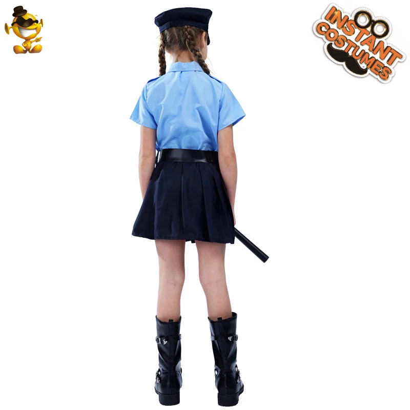 Детский костюм полицейского на Хэллоуин, костюм для костюмированной вечеринки, голубое платье полицейского для девочек, костюмы для рождественской вечеринки