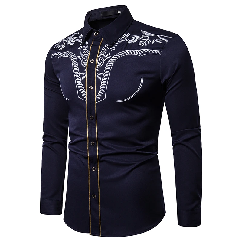 MJartoria Новая Осенняя мужская модная повседневная рубашка из хлопка с длинными рукавами, свободная Мужская рубашка с вышивкой, качественная брендовая рубашка больших размеров