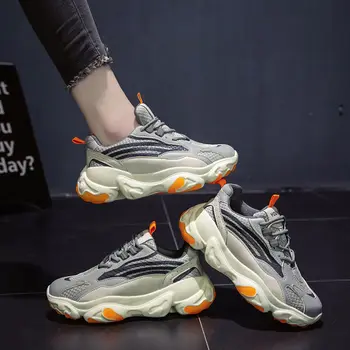 

2020 Women Mesh Vulcanized Shoes Female Sneakers Lace-up Platform Shoes Ladies Mixed Color Fashion Breathable Shoe Autumn