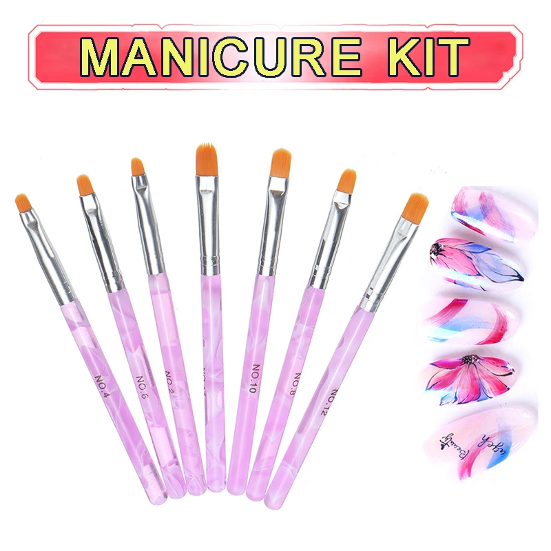 

7Pcs/Set Acrylic Nail Drawing Pen Nail Art Brushes UV Builder Gel Painting Carving Manicure Tools 7 Different Sizes