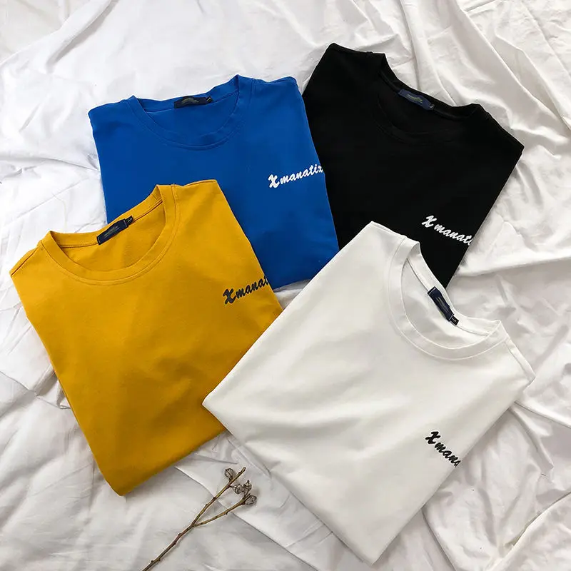 

Men's short-sleeved T-shirt 2020 spring and summer new solid color letters comfortable short-sleeved T-shirt young men's fashion