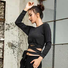 Новая облегающая футболка для бега и фитнеса с перекрещивающимися лямками и длинным рукавом, быстросохнущая футболка для тренировок, блузка для йоги