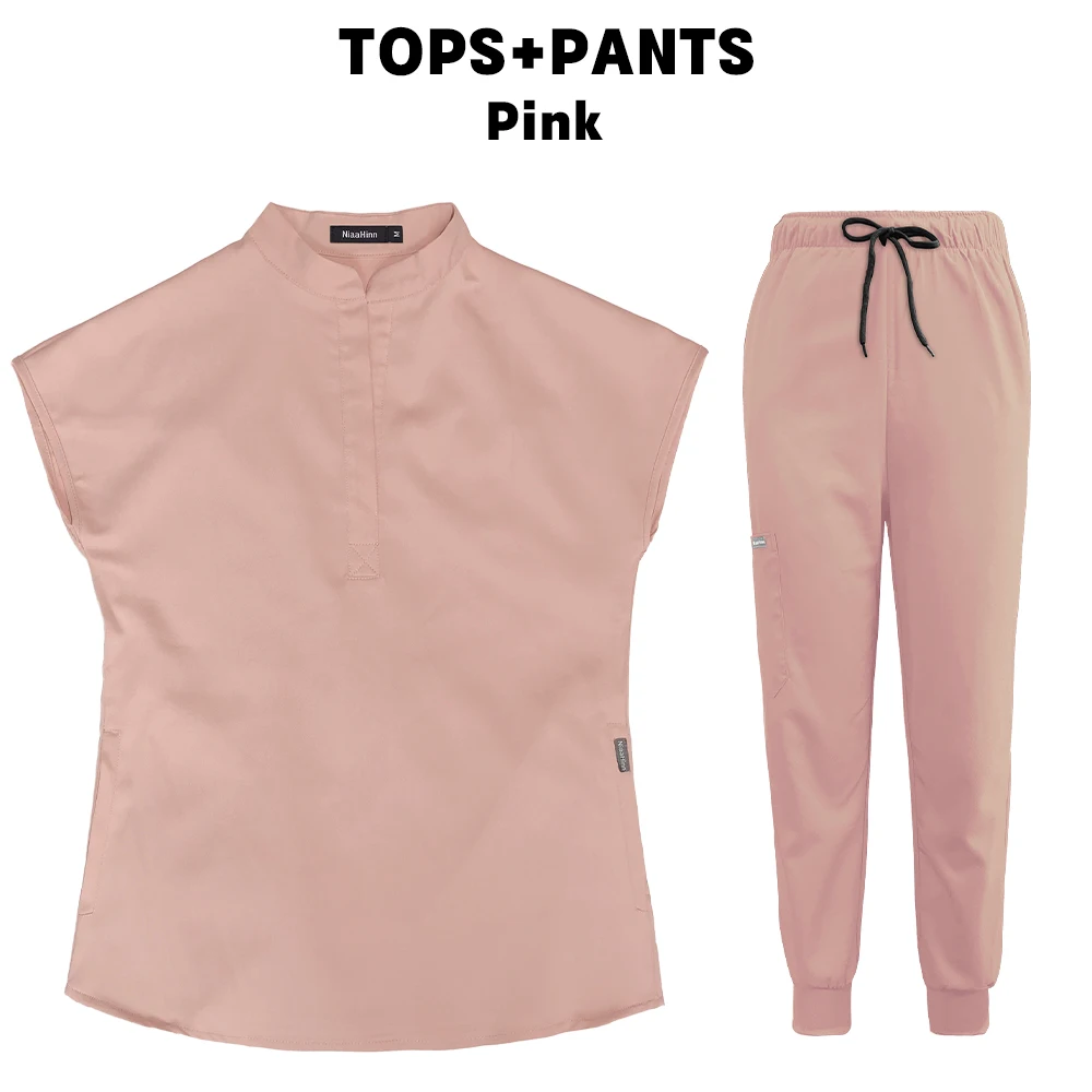 Scrubs Set for Women Pet Hospital Uniform Set Scrub Suits Solid Color Unisex Surgical Gown Pocket V-neck Joggers Wholesale Price