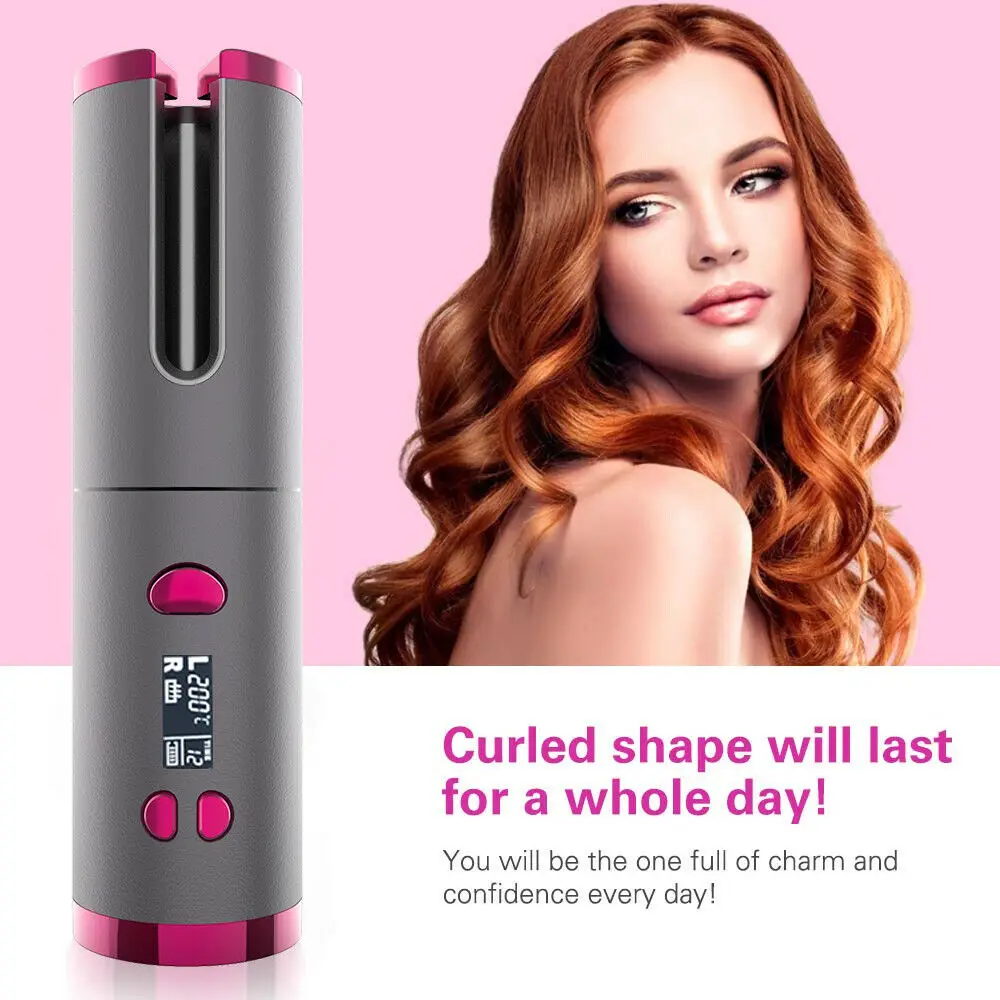 

Cordless Automatic Hair Curler USB Rechargeable Auto Rotating Curling LED Display Temperature For Curls Or Waves Hair Styling