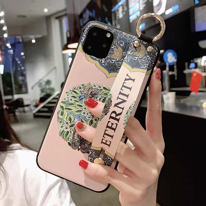 D Модный наручный Stap чехол для телефона для Coque samsung Note 10 Plus винтажная Цветочная накладка держатель для телефона для samsung S8 S9 S10 Note 8 9 10 - Цвет: D