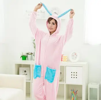 

Celebrity Style Pink Rabbit Cartoon One-piece Pajama Flannel Toilet for Couples Stage Costume Fat