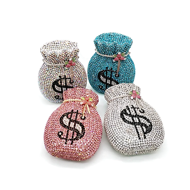 

NEWEST Luxury women evening party designer funny rich dollar full crystal clutches purses pouch dollar money bag