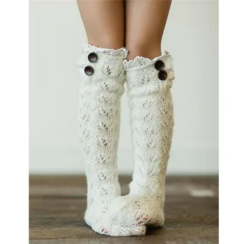 

Women ladies Lace Fashion Cotton Stockings Crochet Knitted Warm Fall Keep warm Leg Warmers Boot Over Knee Thigh High Long Socsks