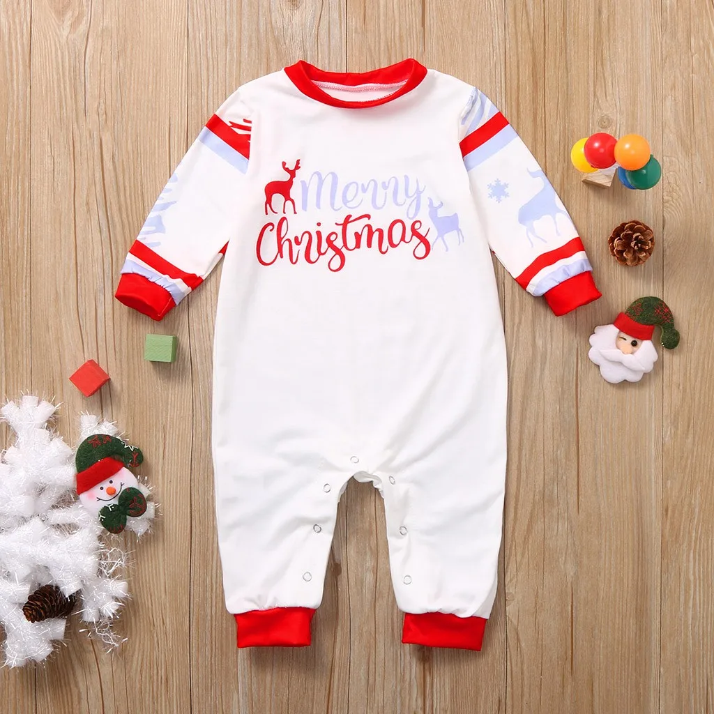 

Christmas Jumpsuit New Born Baby Clothes Toddler Baby Letter Deer Printed Romper Jumpsuit Xmas Family Clothes Kombinezon Dziecko
