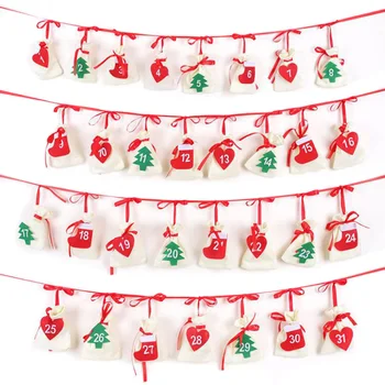 

Christmas Advent Calendar 24/31 Days Hanging Garland Candy Gift DIY Calendar Bags for Holiday Christmas Decorations RT9