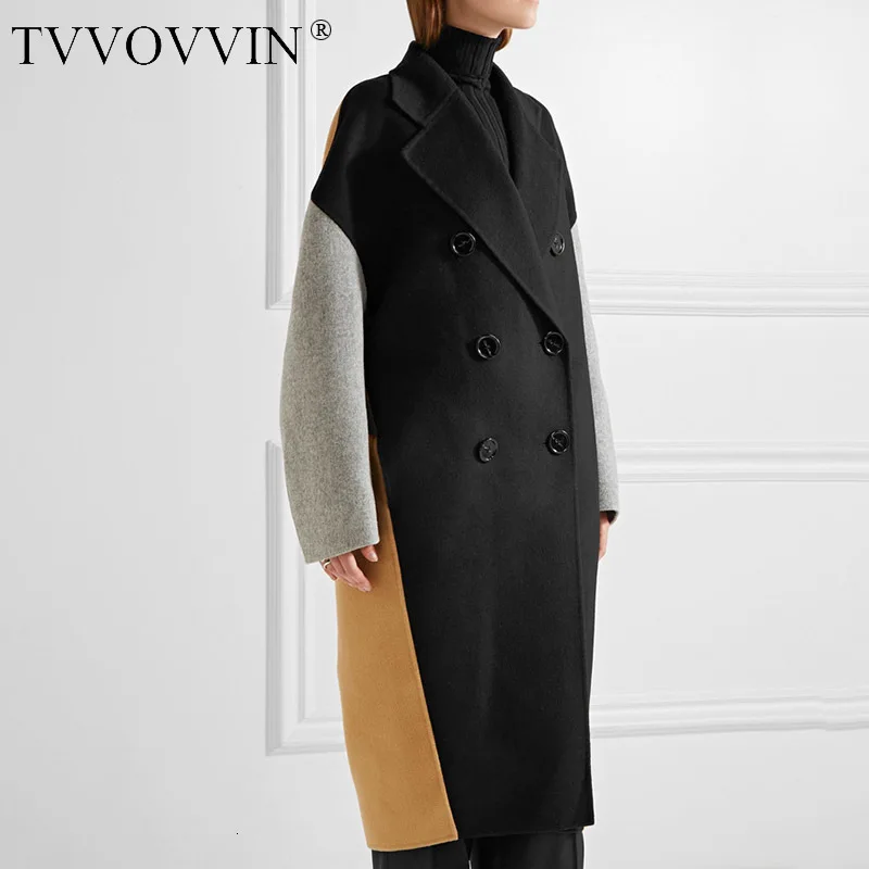 TVVOVVIN Новое поступление контрастного цвета лоскутное шерстяное пальто большого размера для осени и зимы куртка с длинным рукавом L100